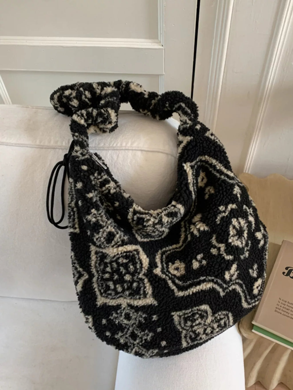 Sherpa Ruched Strap Handbag