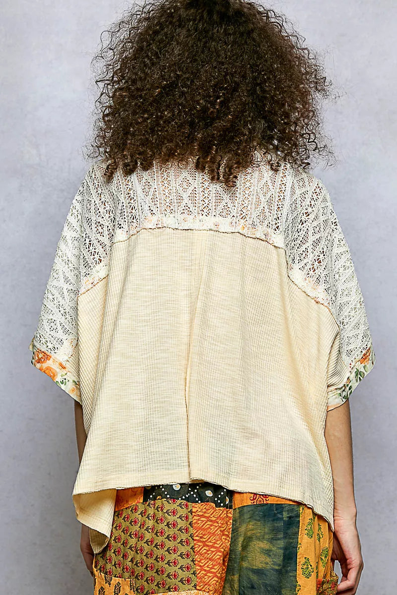 POL Floral Patchwork Lace Accent Blouse