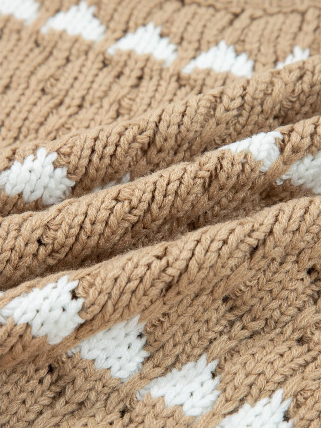 Contrast Detail Textured Knit Puff Sleeve Baggy Sweater