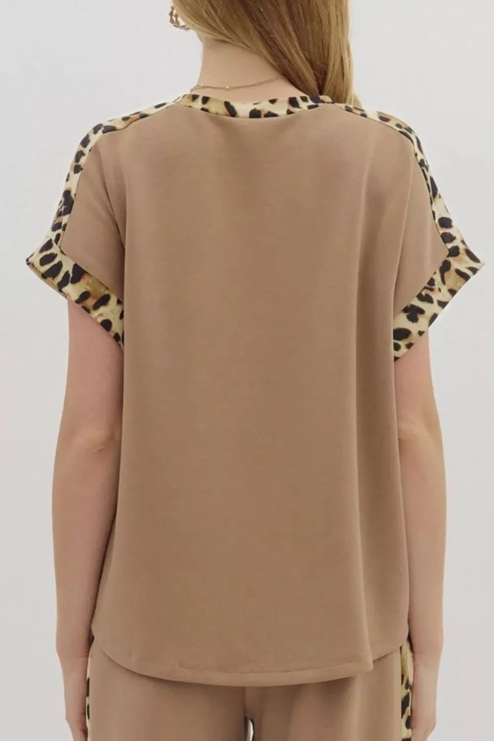 Light French Leopard Trim Round Neck Loose T Shirt