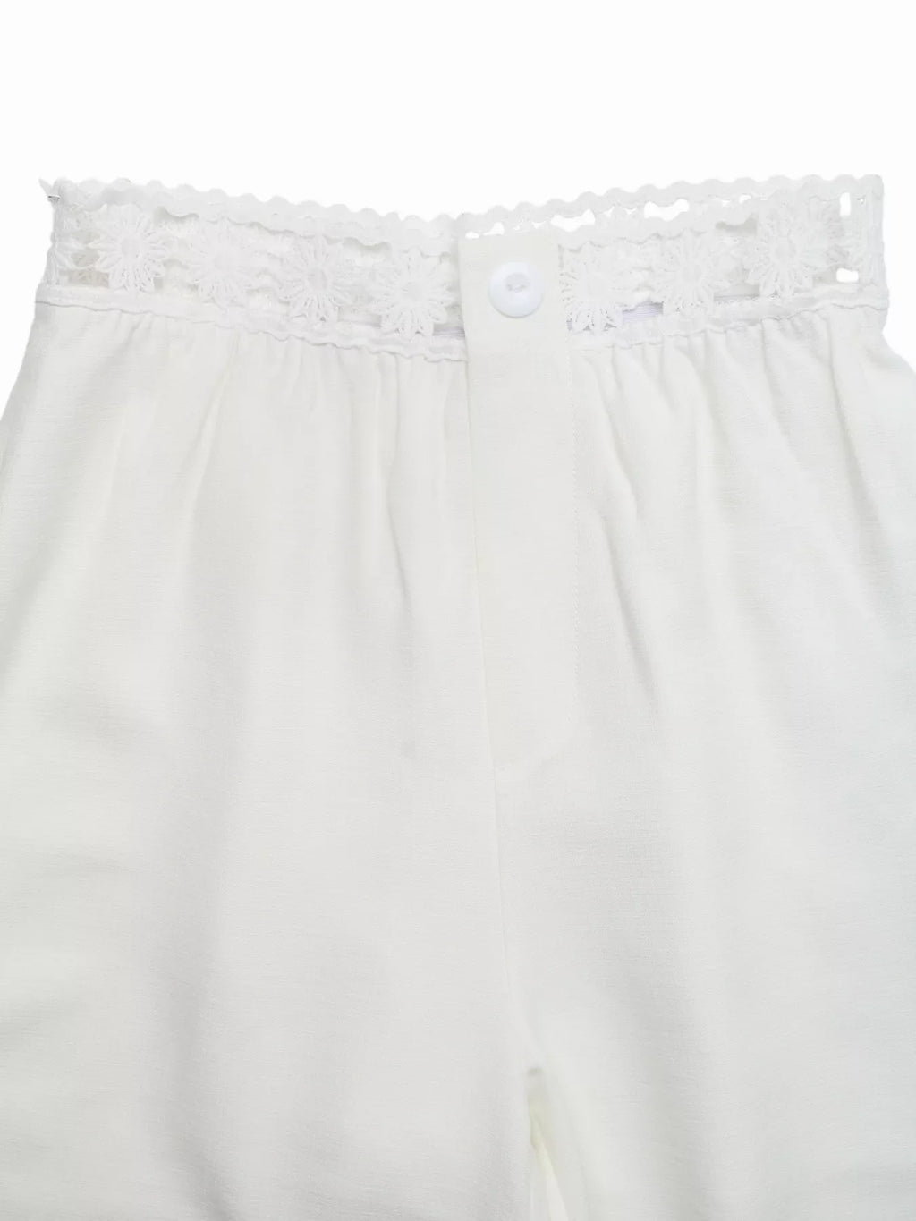 High Waist Wide Leg Pants with Crochet Trim
