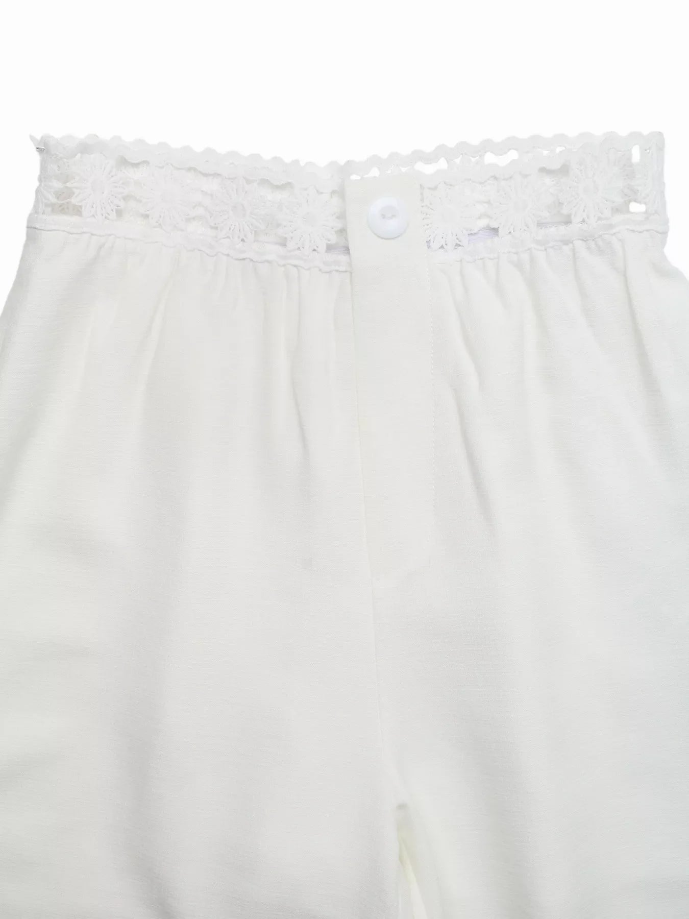 High Waist Wide Leg Pants with Crochet Trim