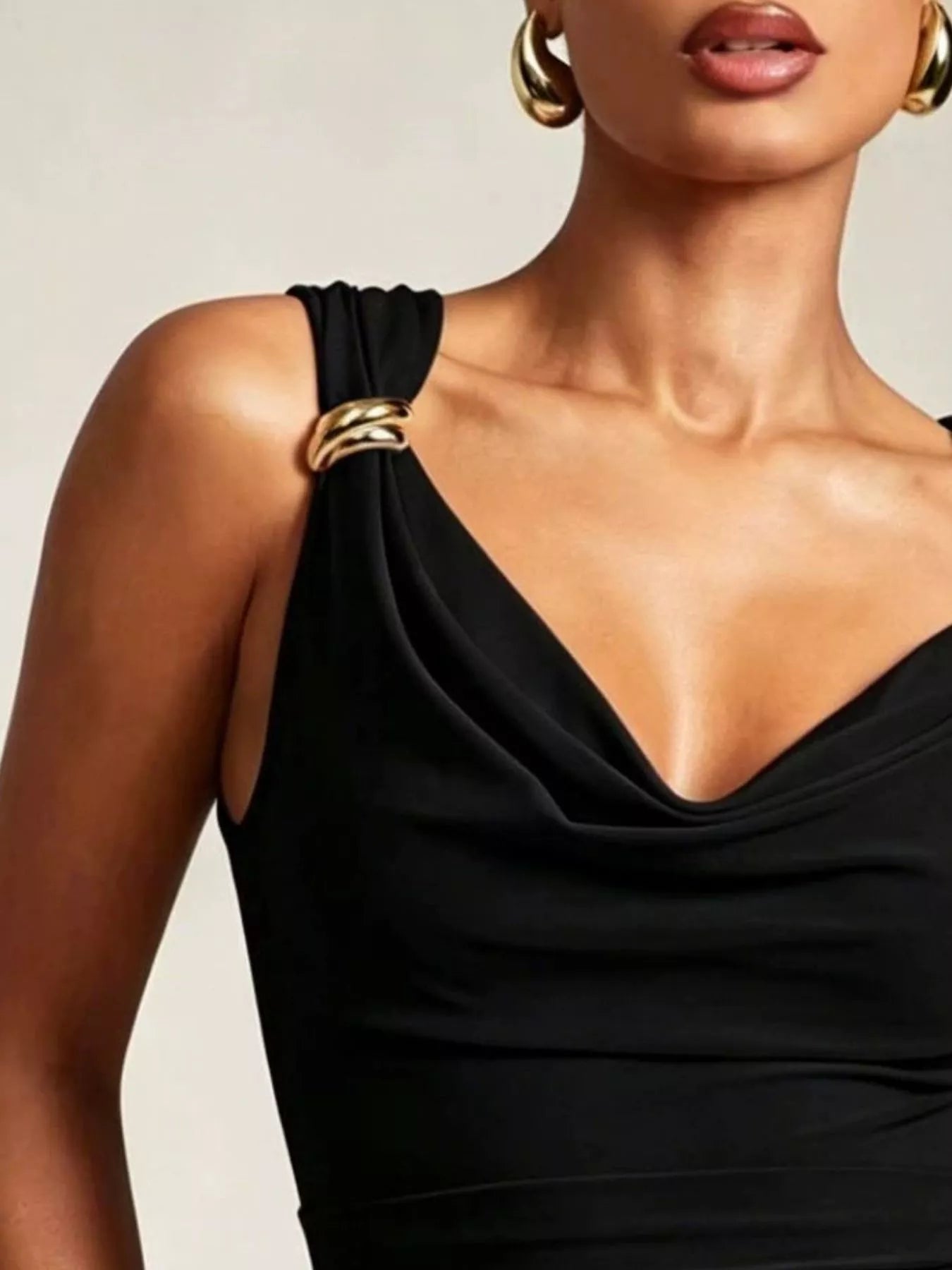 Cowl Neck Tank with Metal Ring Accents
