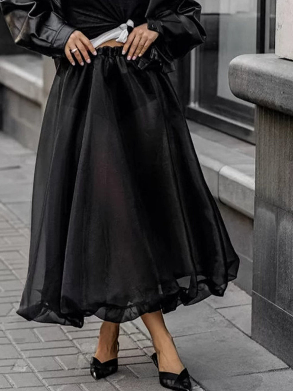 Elastic Waist Flowy Skirt