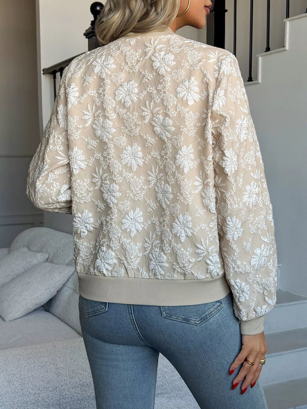 Floral Lightweight Zip Up Jacket