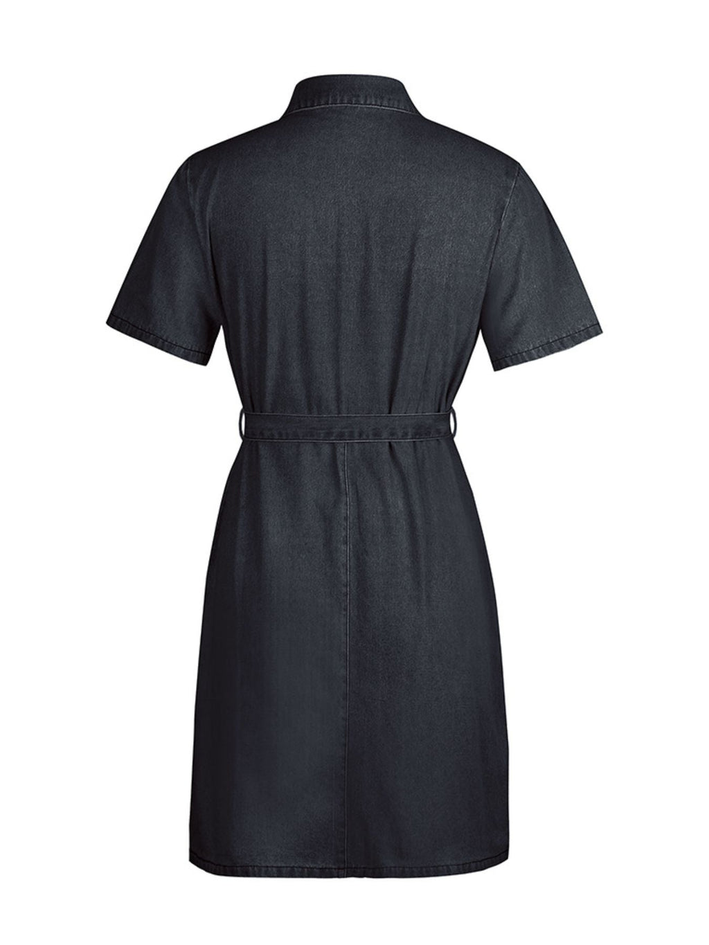 Zip Front Short Sleeve Denim Dress