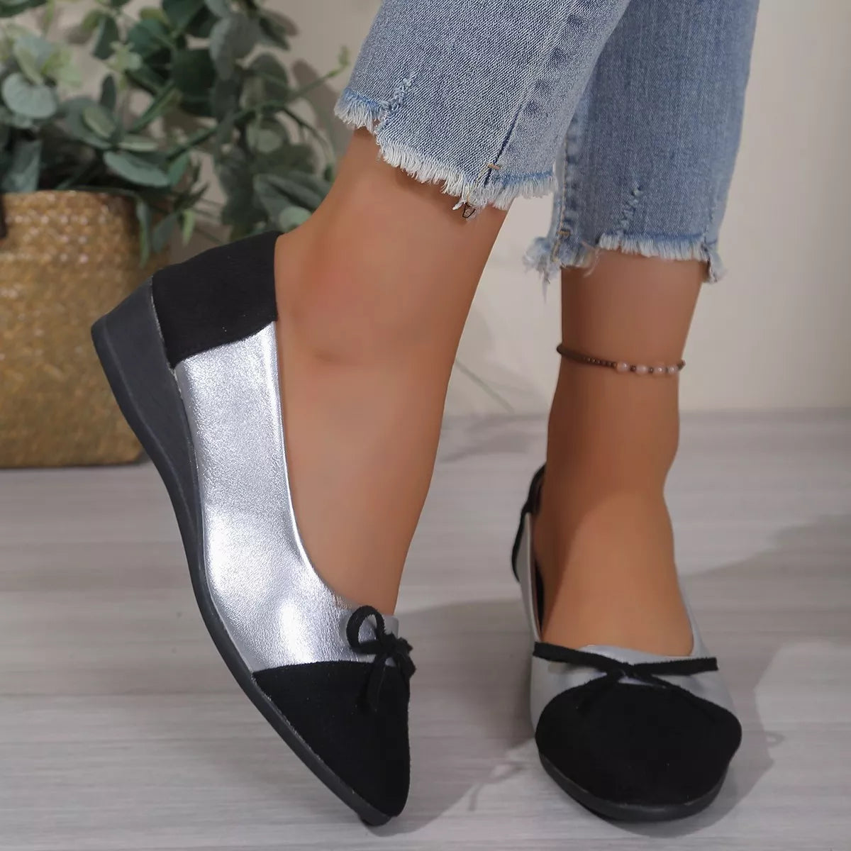 Bow Accent Two-Tone Slip-Ons