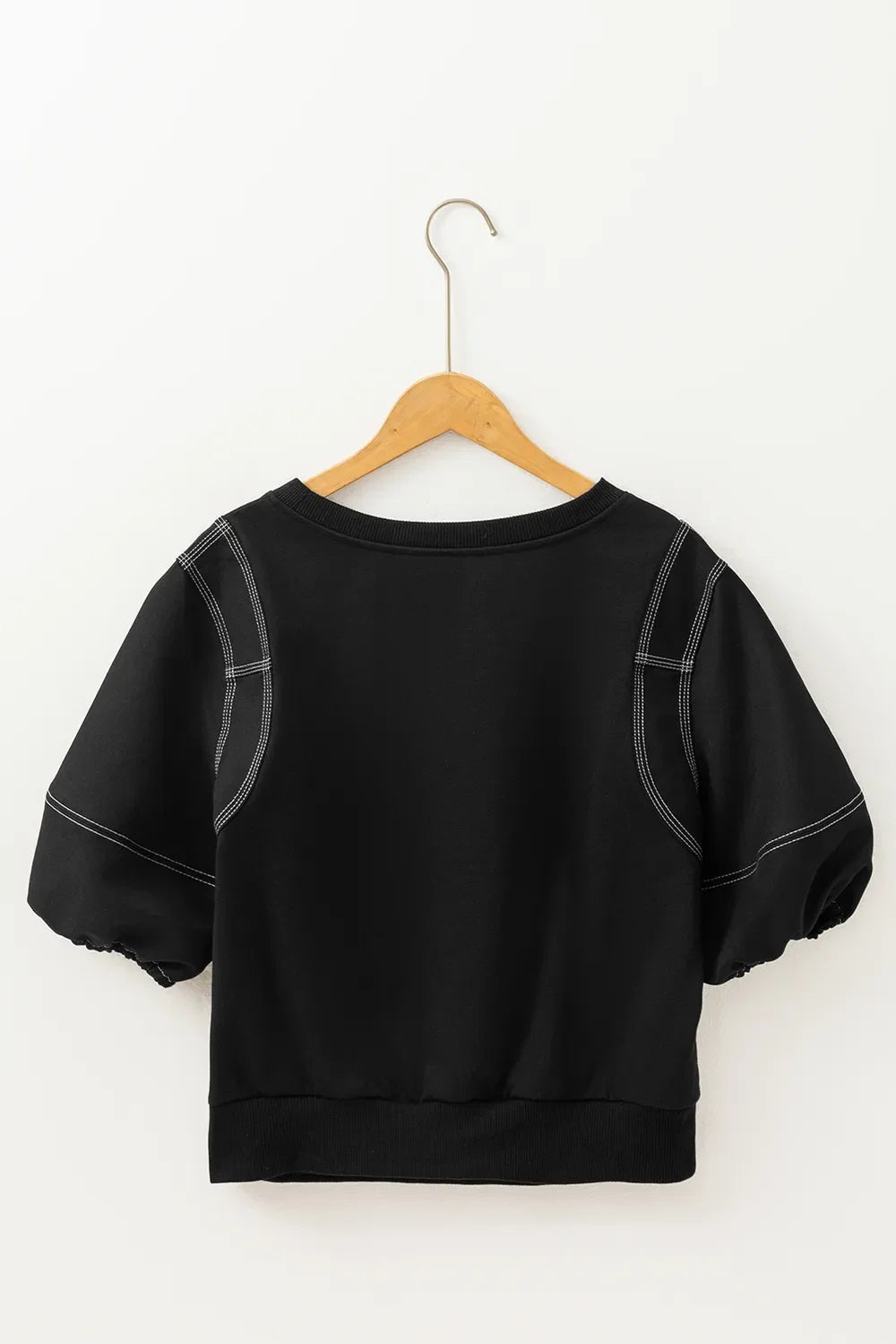 Contrast Stitches Detail Half Sleeve Blouse