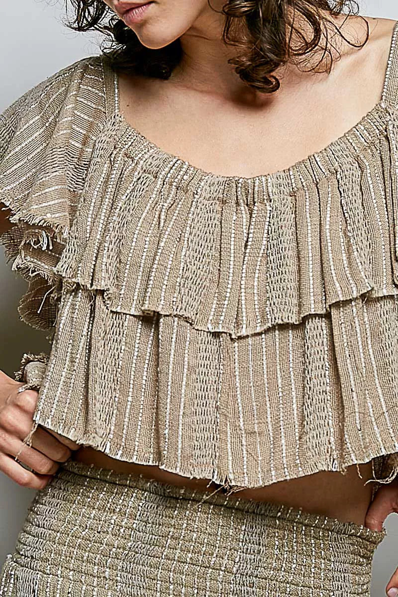 POL Off-Shoulder Ruffle Crop Top