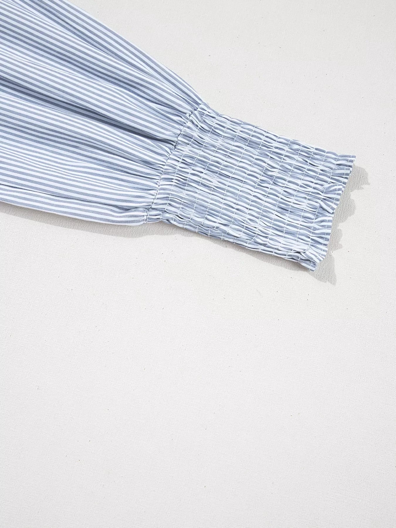 Pinstripe Long Sleeve Smocked Cuffs Button Shirt Collar Blouse