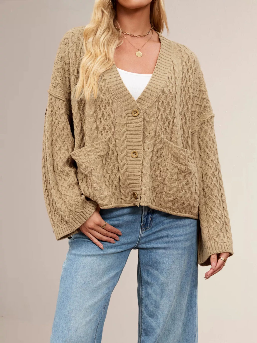 Cable Knit Button-Down Cardigan