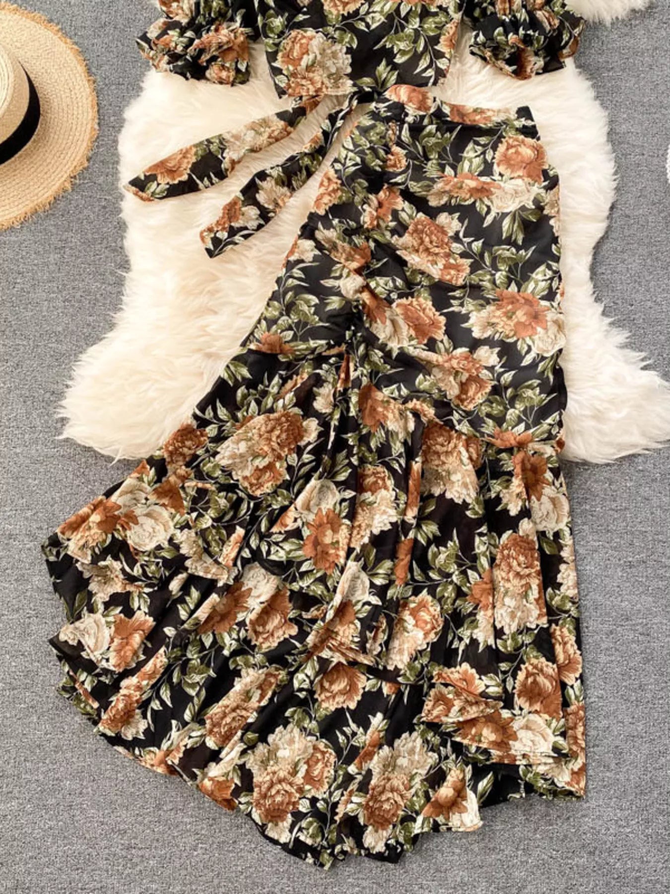 Floral Print Crop Top and Skirt Set