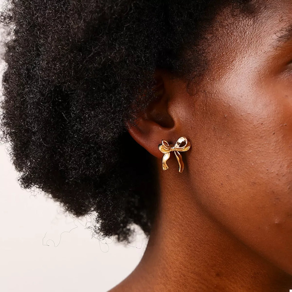 18K Gold-Plated Alloy Bow Stud Earrings