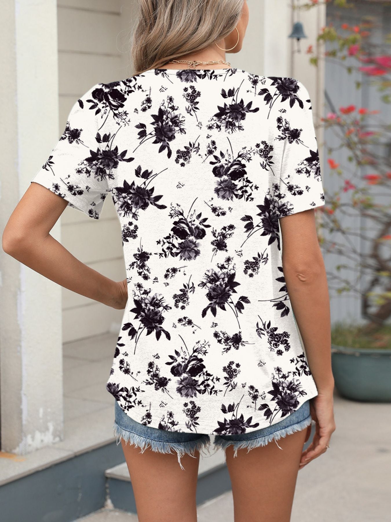 Floral Print Short Sleeve Blouse