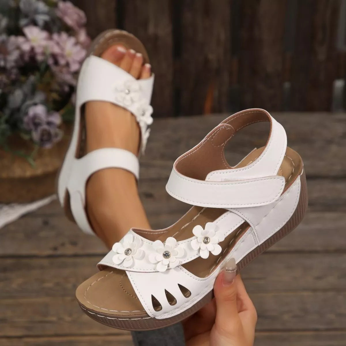 Floral Embellished Wedge Sandals