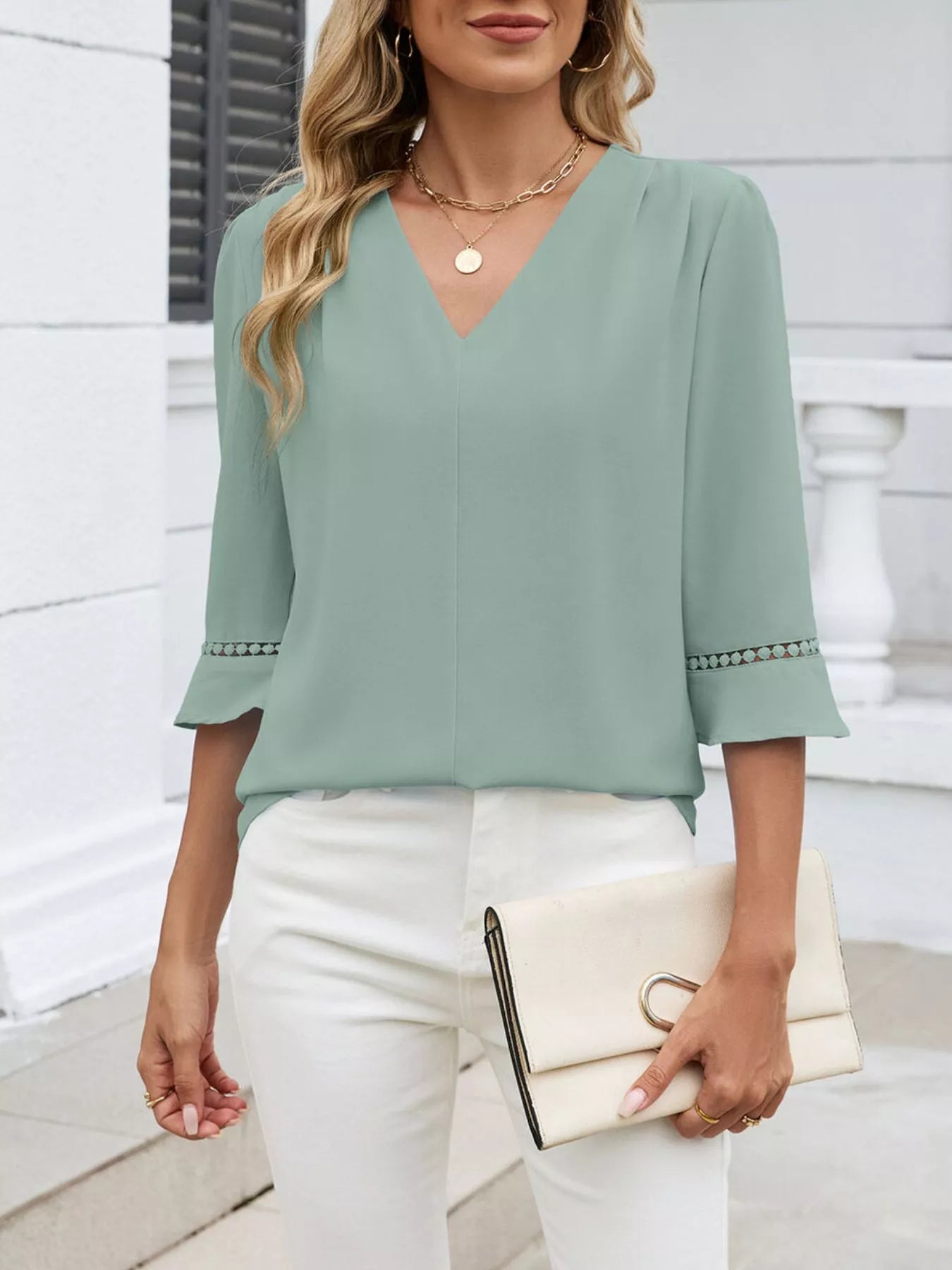 V-Neck 3/4 Sleeve Blouse