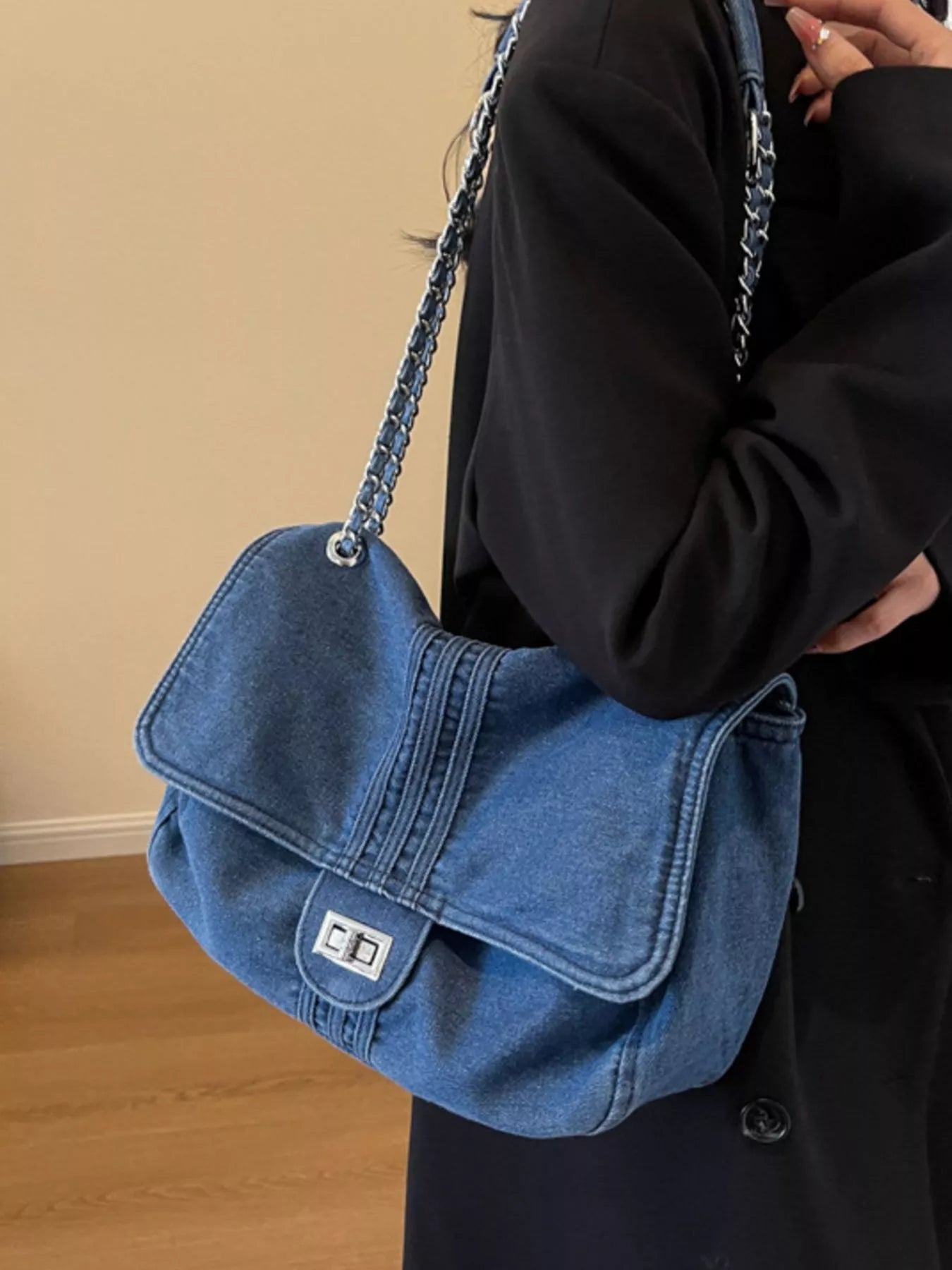 Denim Flap Chain Shoulder Bag