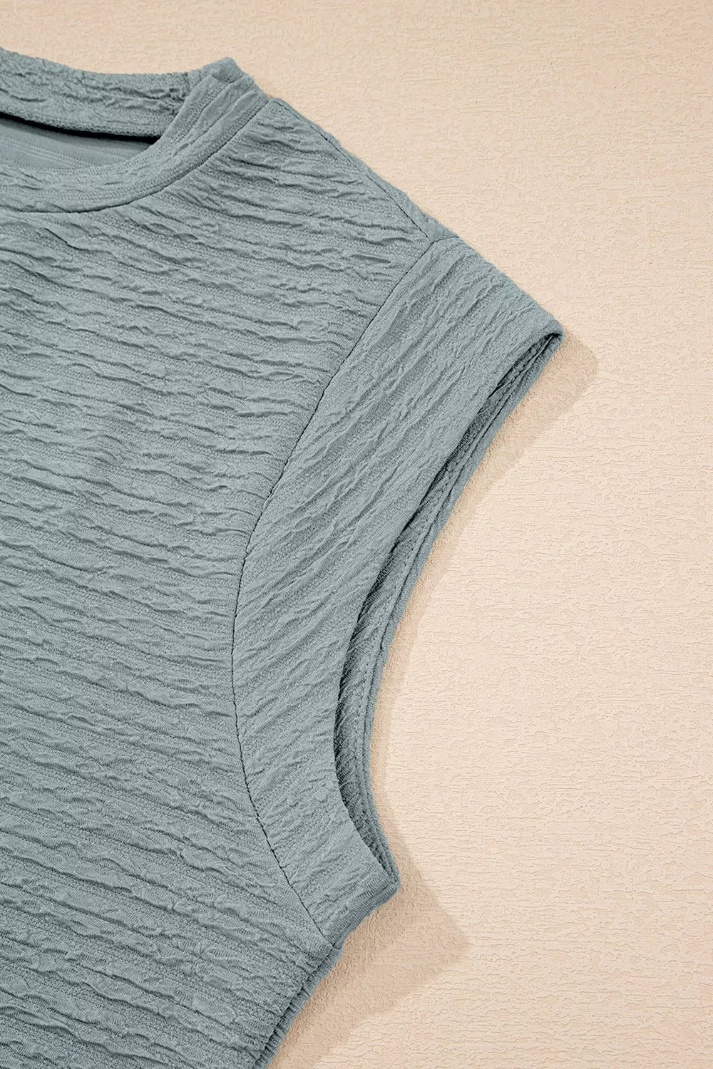 Solid Color Textured Crew Neck Top