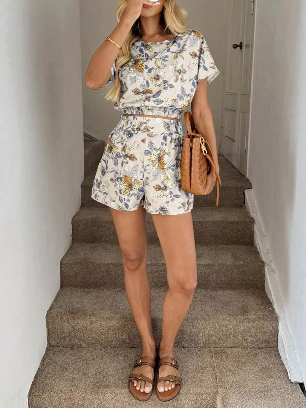 Floral Print Crop Top and Shorts Set