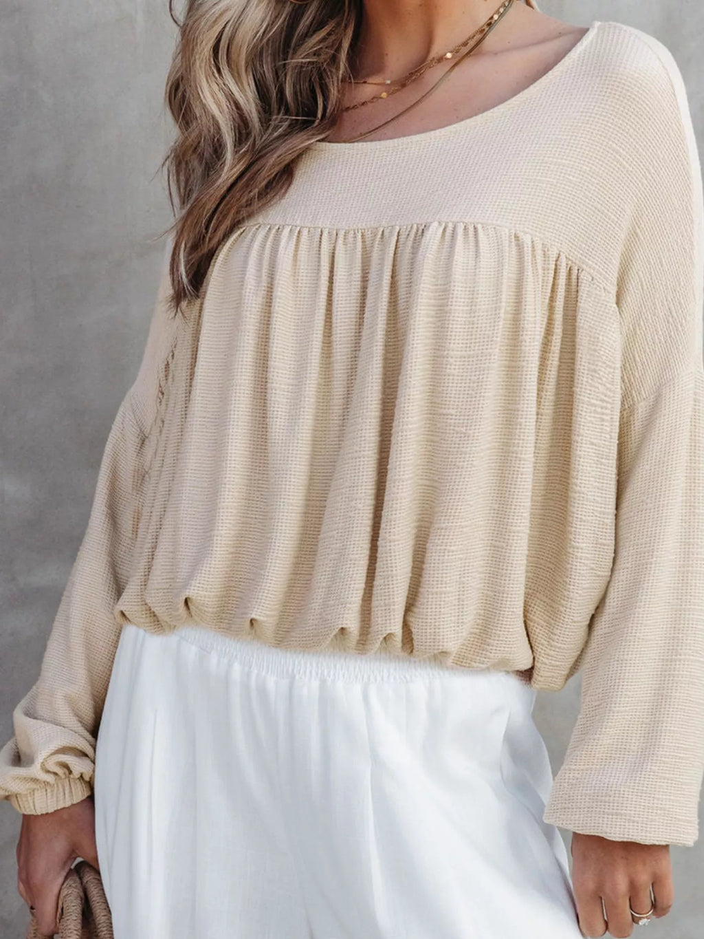 Textured Drop Shoulder Long Sleeve Top