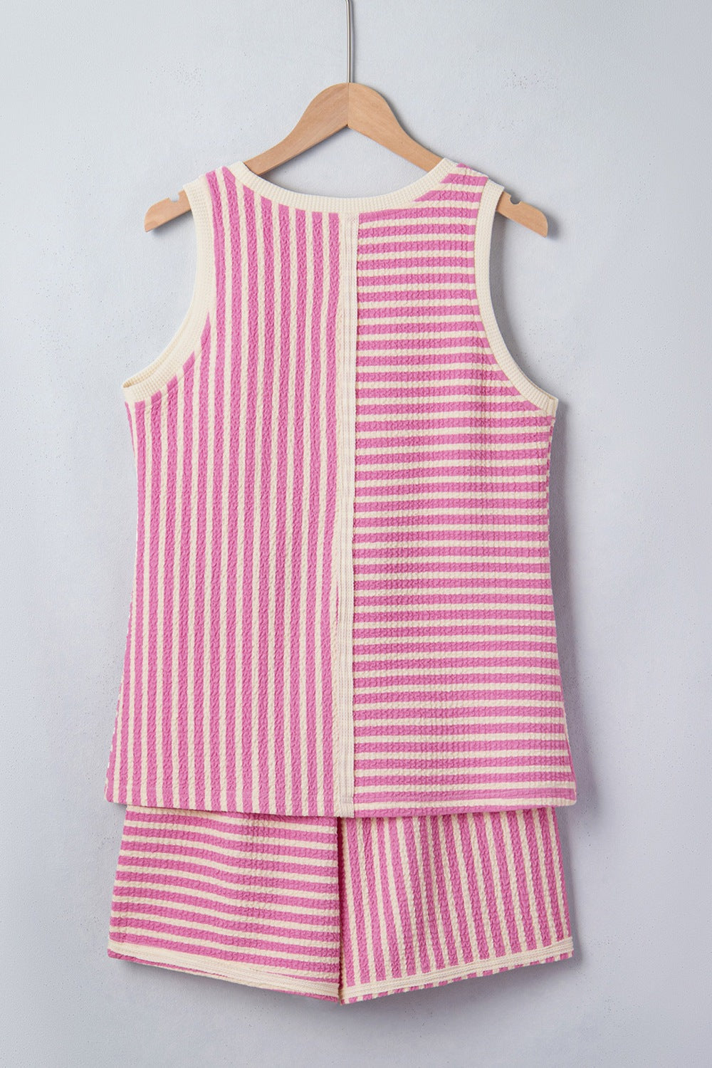Stripe Textured Contrast Trim Casual Tank and Shorts Set
