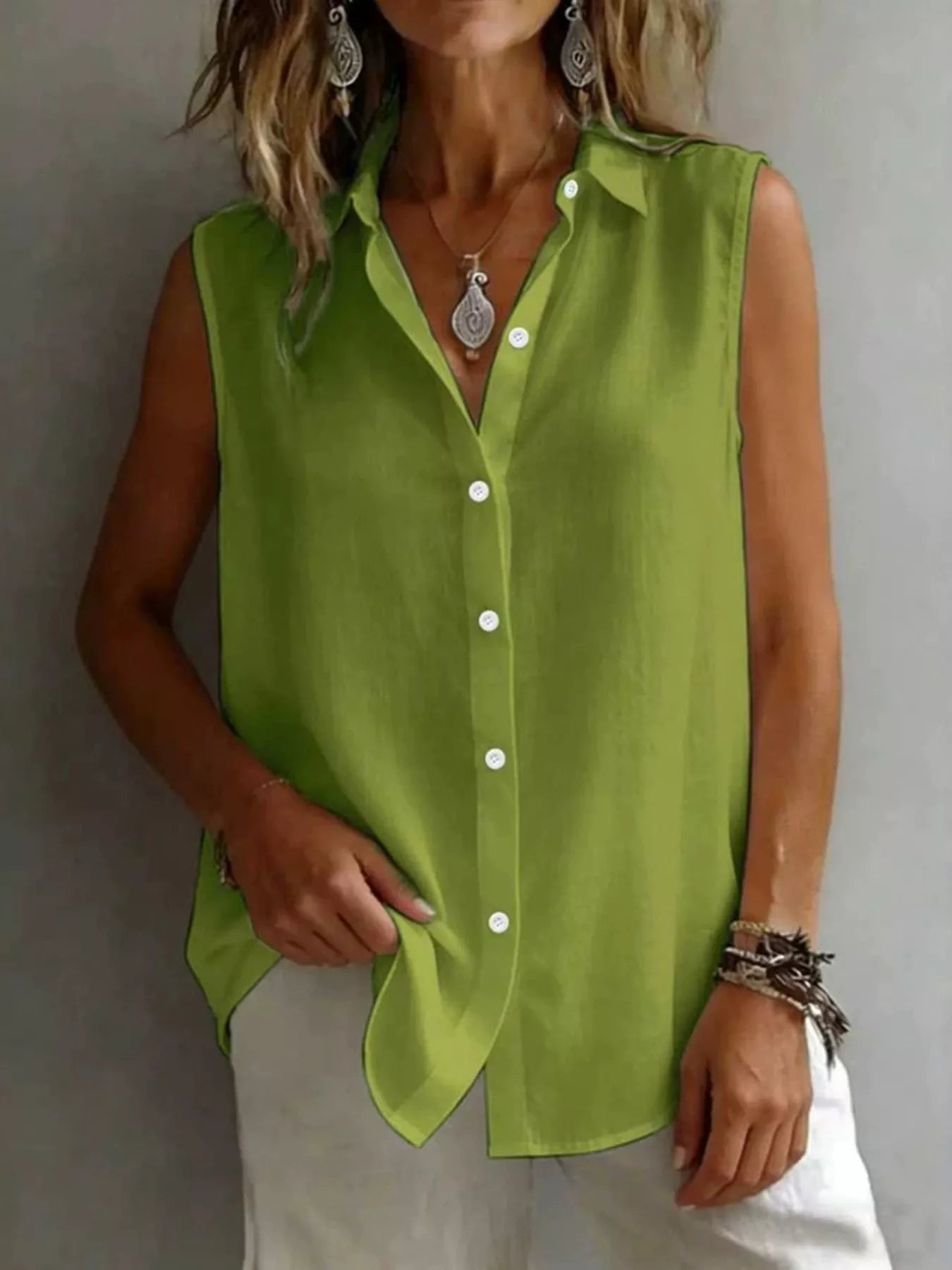Sleeveless Button-Down Shirt