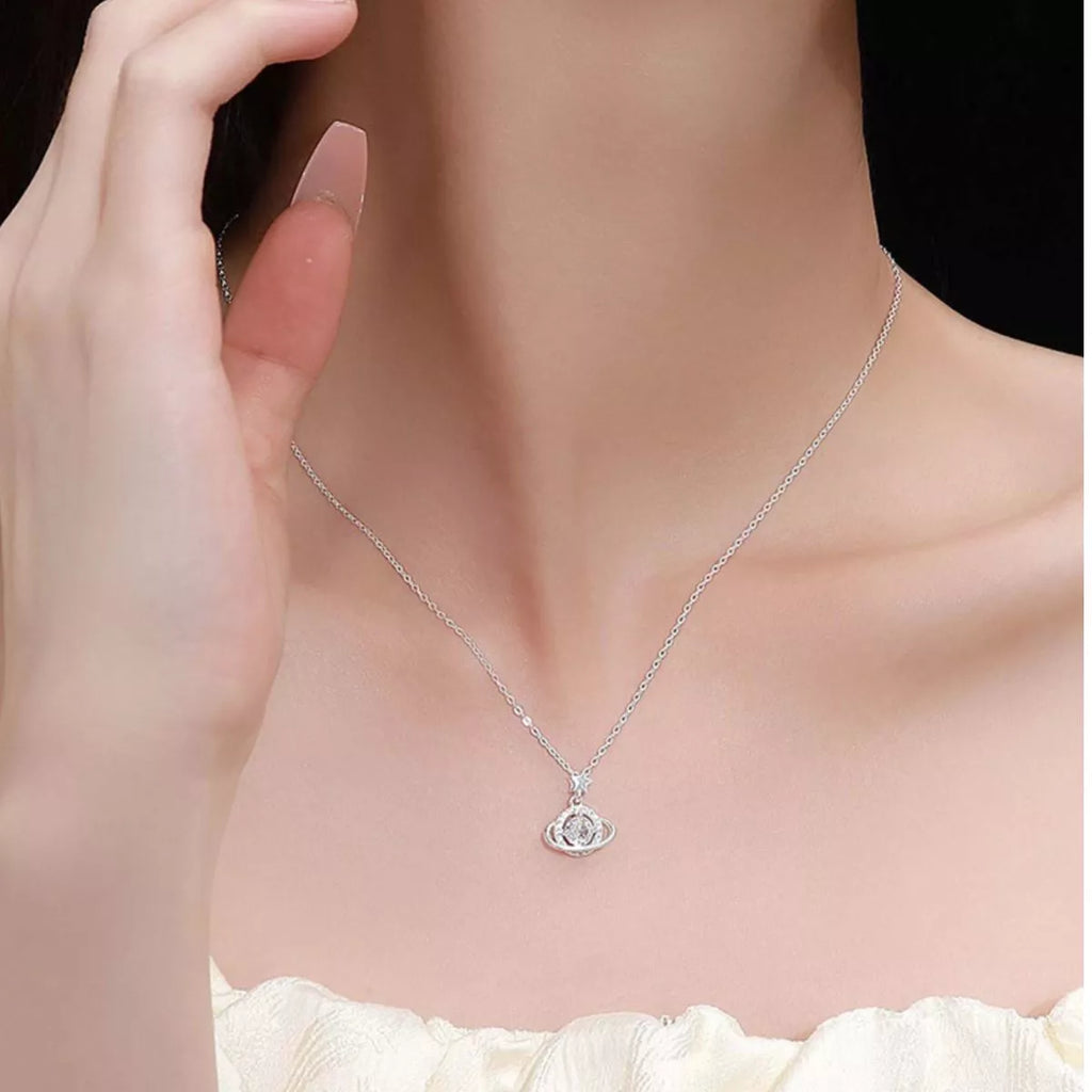 1 Carat 925 Sterling Silver Moissanite Planet Pendant Necklace