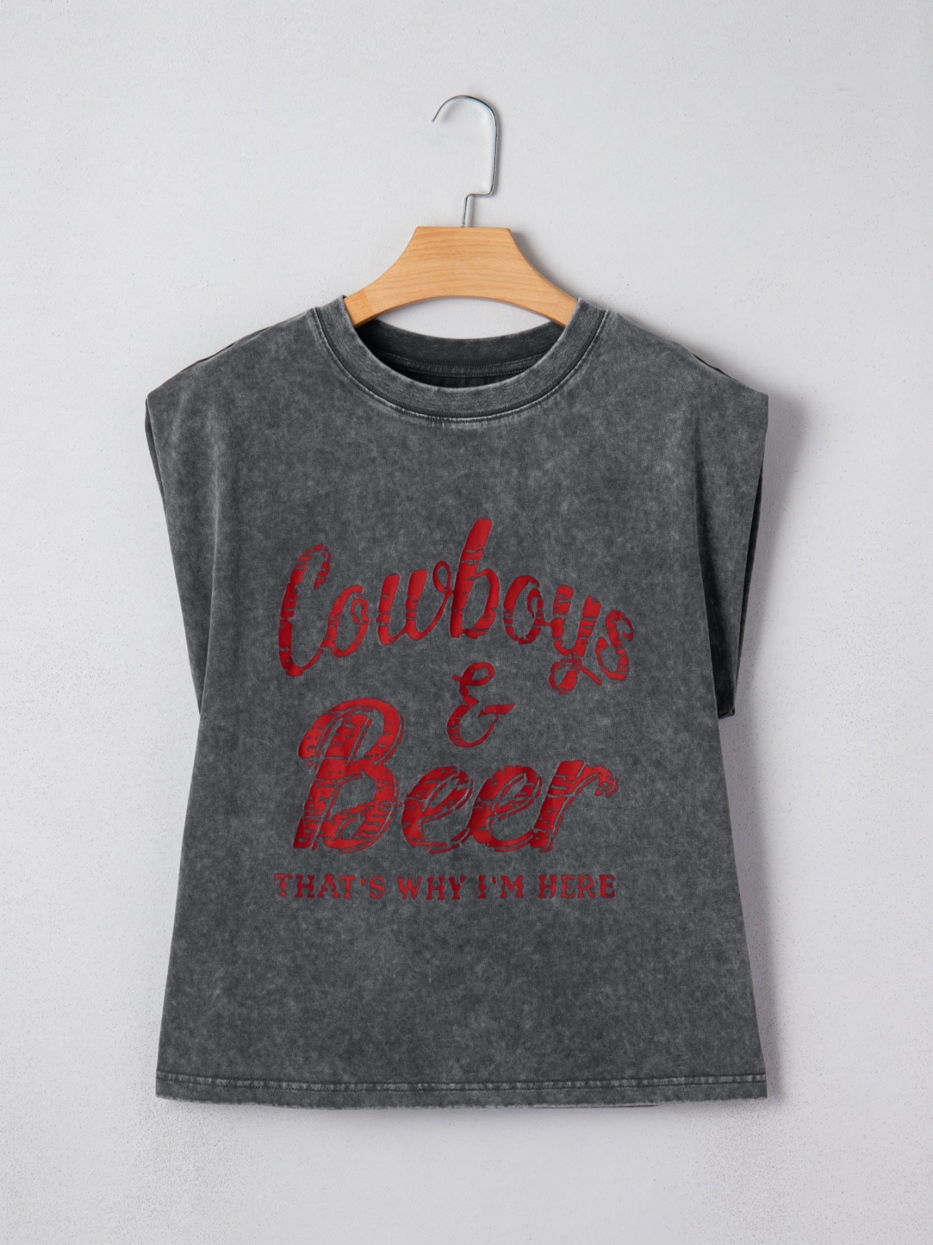 Cowboy & Beer Western Graphic Mineral Wash Tank Top