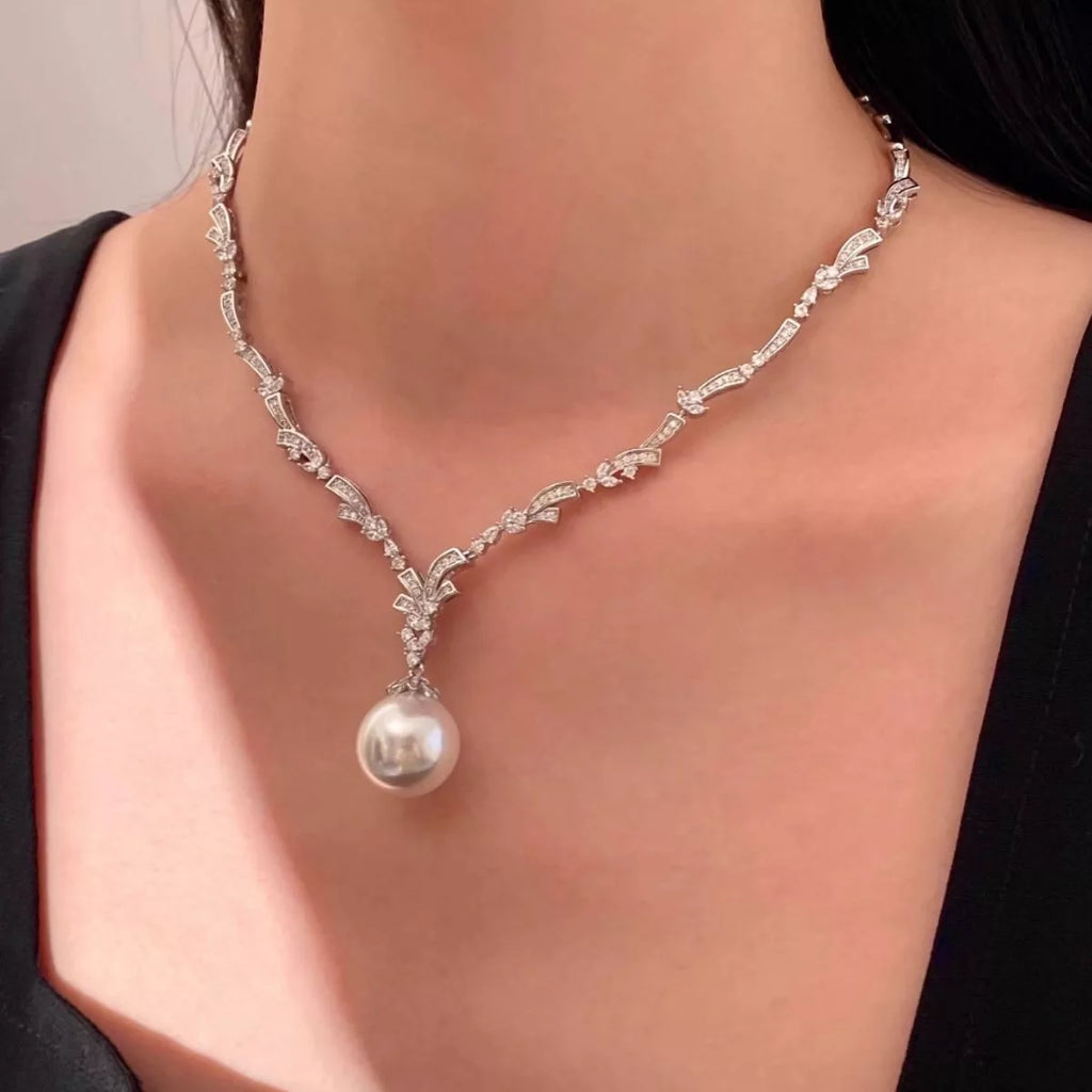 Zircon Pearl Pendant Necklace