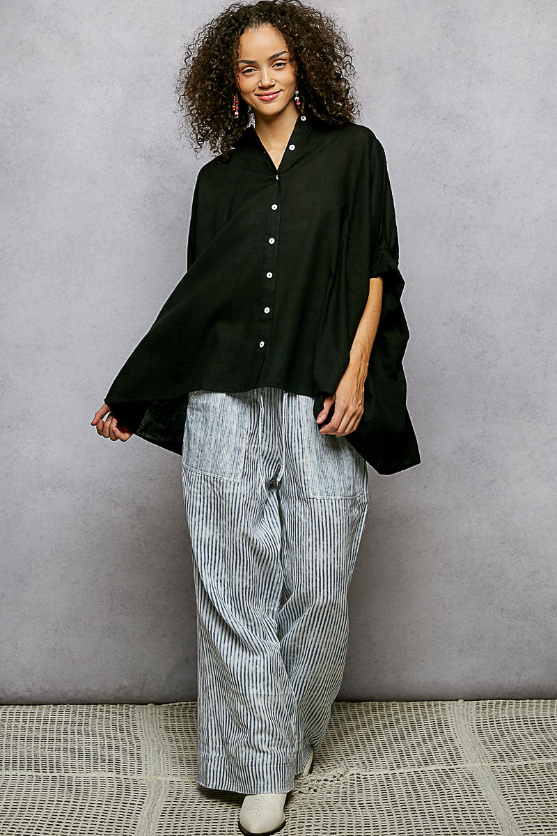 POL Button Down Half Dolman Sleeve Shirt