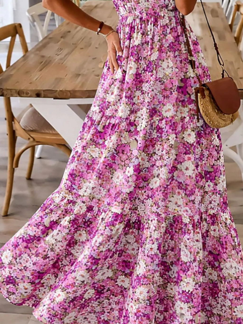Floral Print Maxi Dress with Spaghetti Straps