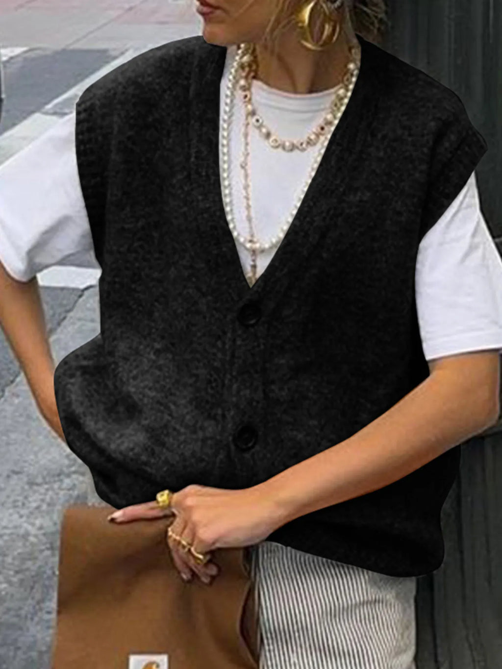 Button-Front Sweater Vest