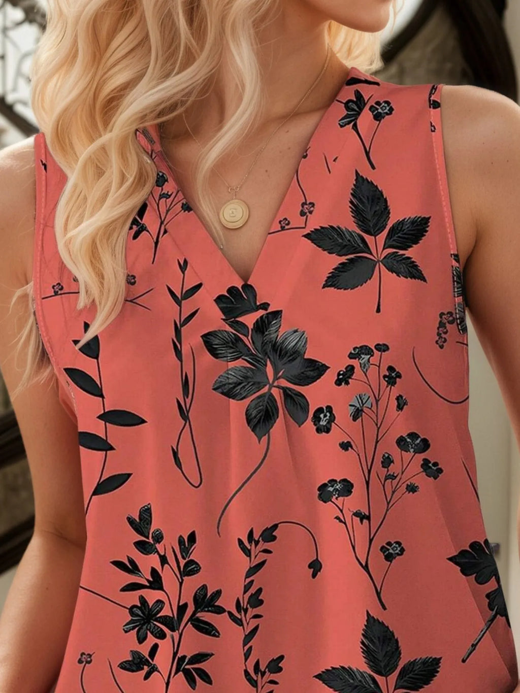 Printed V-Neck Tank
