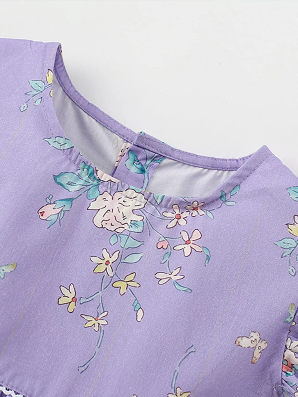 Children's Floral Print Ruffle Sleeve A-Line Dress