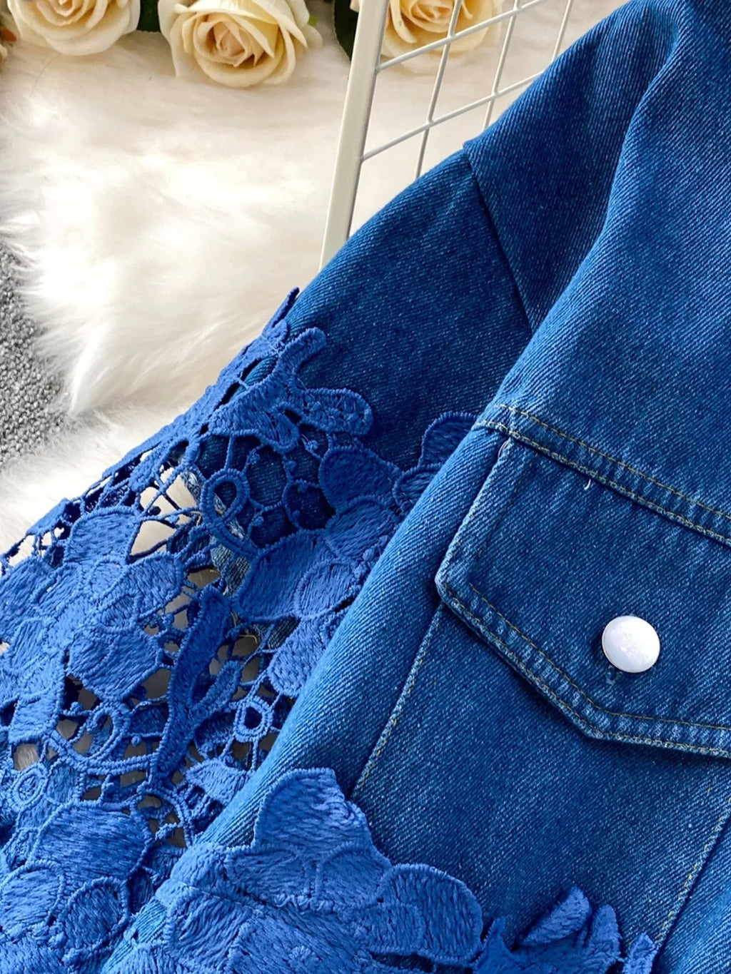 Lace Patchwork Shacket and Pants Set