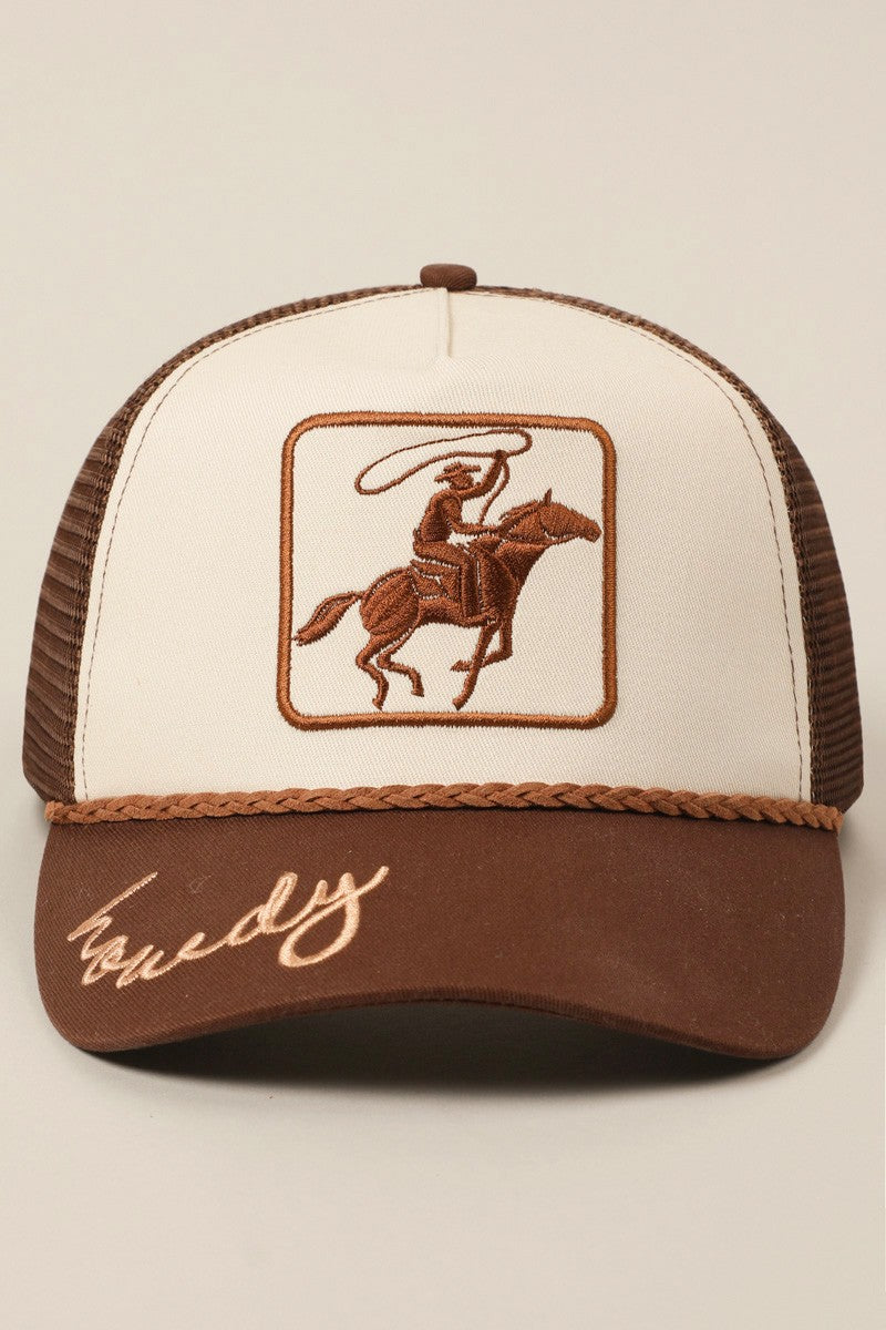 Howdy Cowboy Embroidered Hat - Neutral Brown