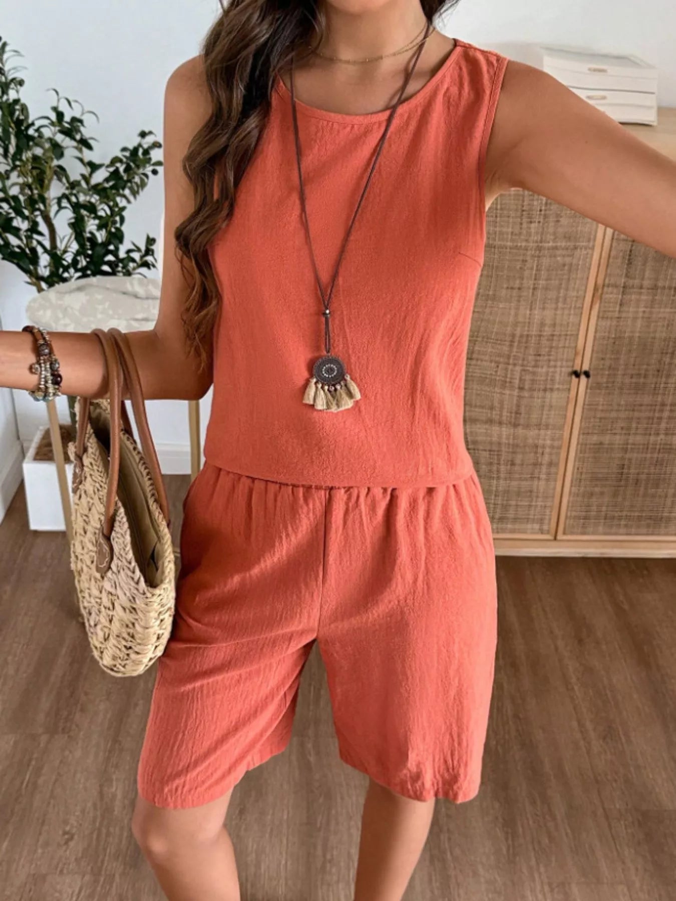 Round Neck Tank and Shorts Set