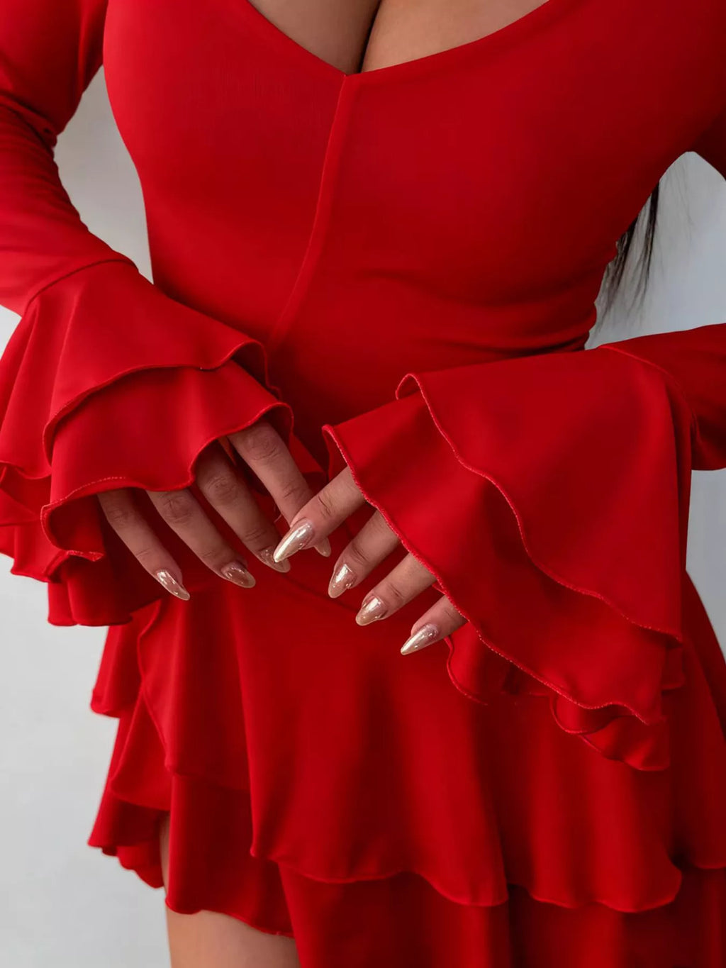 Ruffle Hem Flounce Sleeve Mini Dress