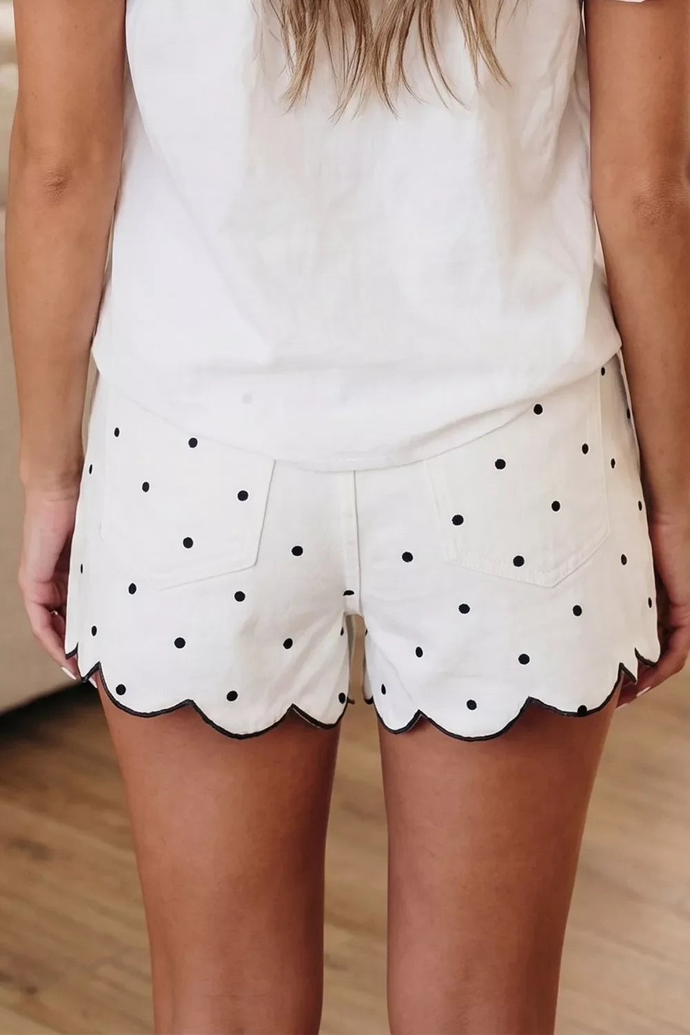 Polka Dot Scalloped Hem Shorts