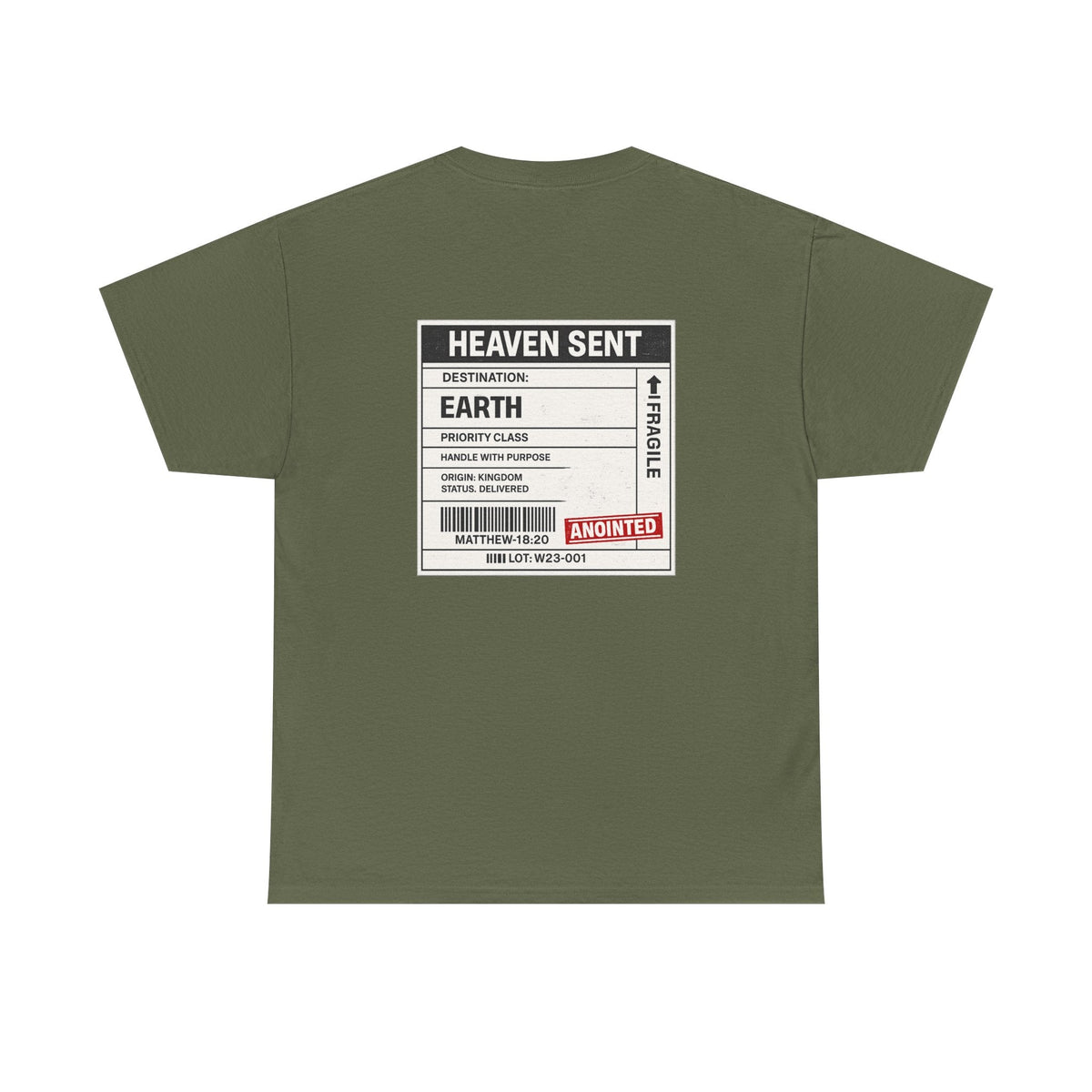 Delivered. Heaven Sent Christian T-Shirt — Faith-Based Graphic Tee with Back Label Design