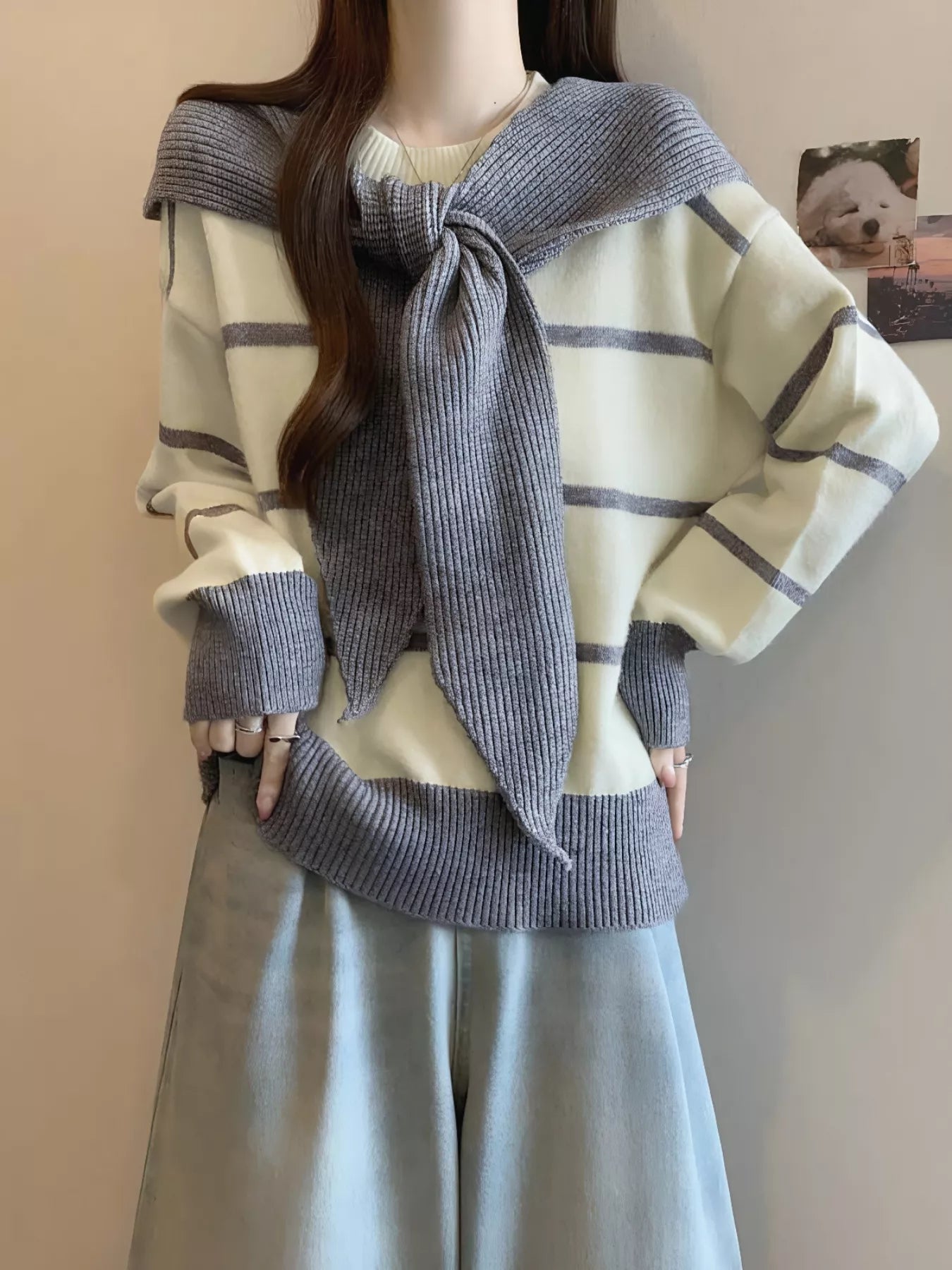 Striped Round Neck Long Sleeve Sweater
