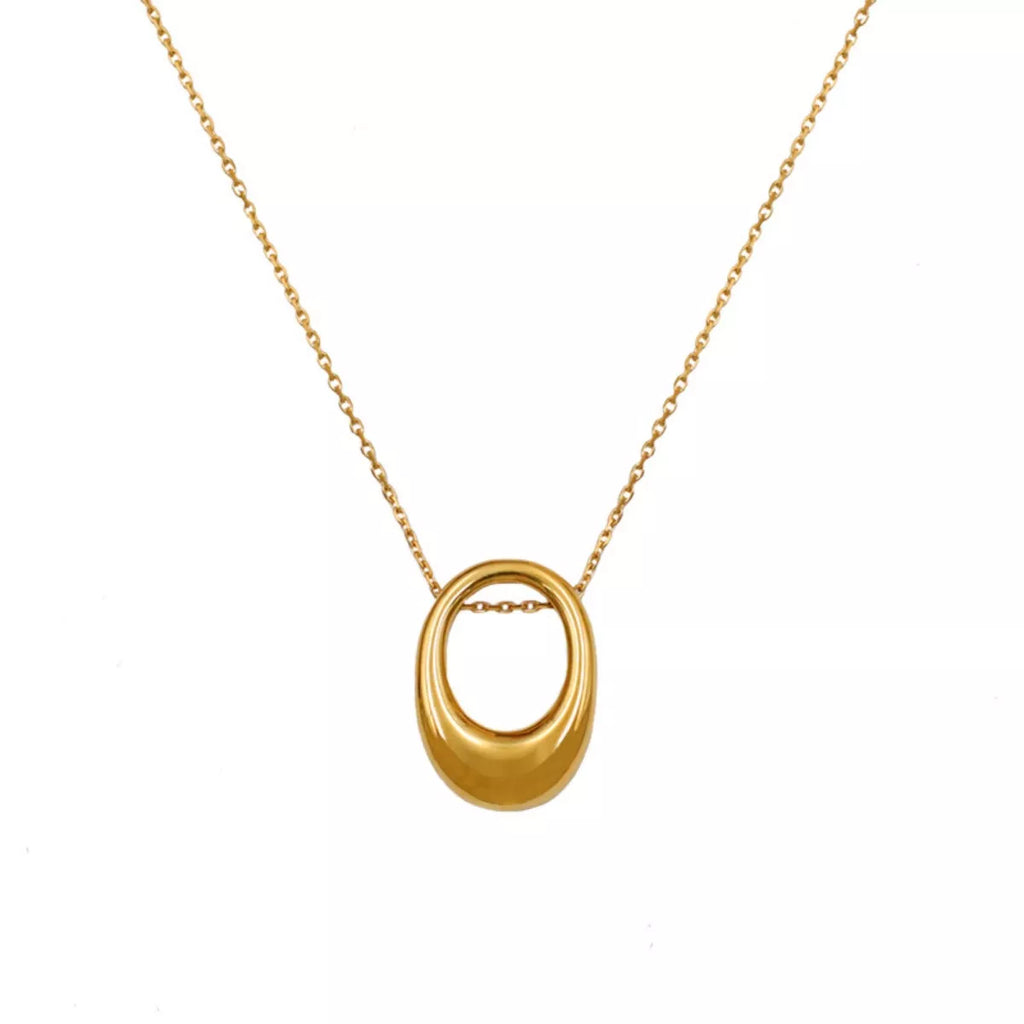 18K Gold-Plated Oval Pendant Necklace