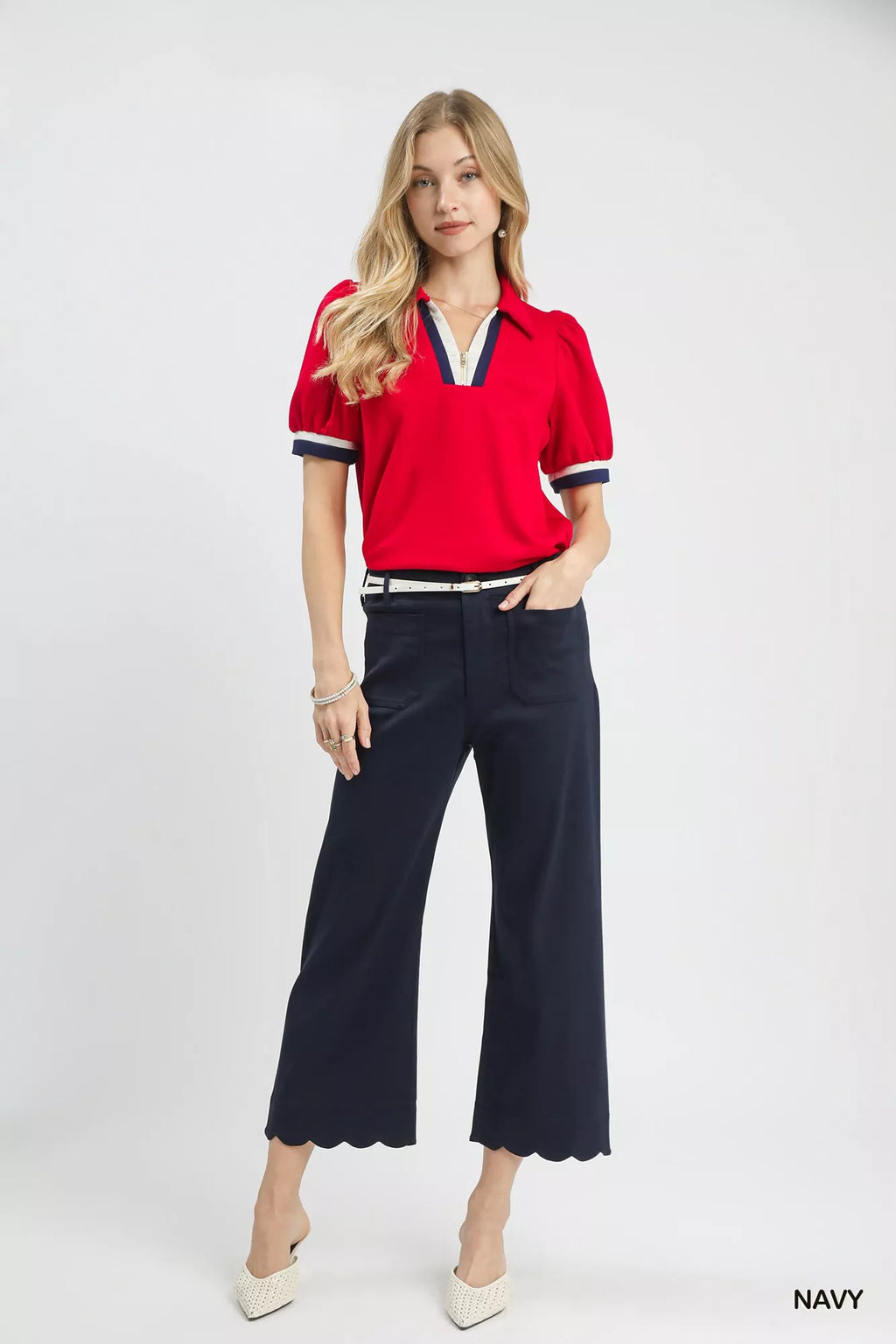 Umgee Scallop Hem Wide Leg Pants