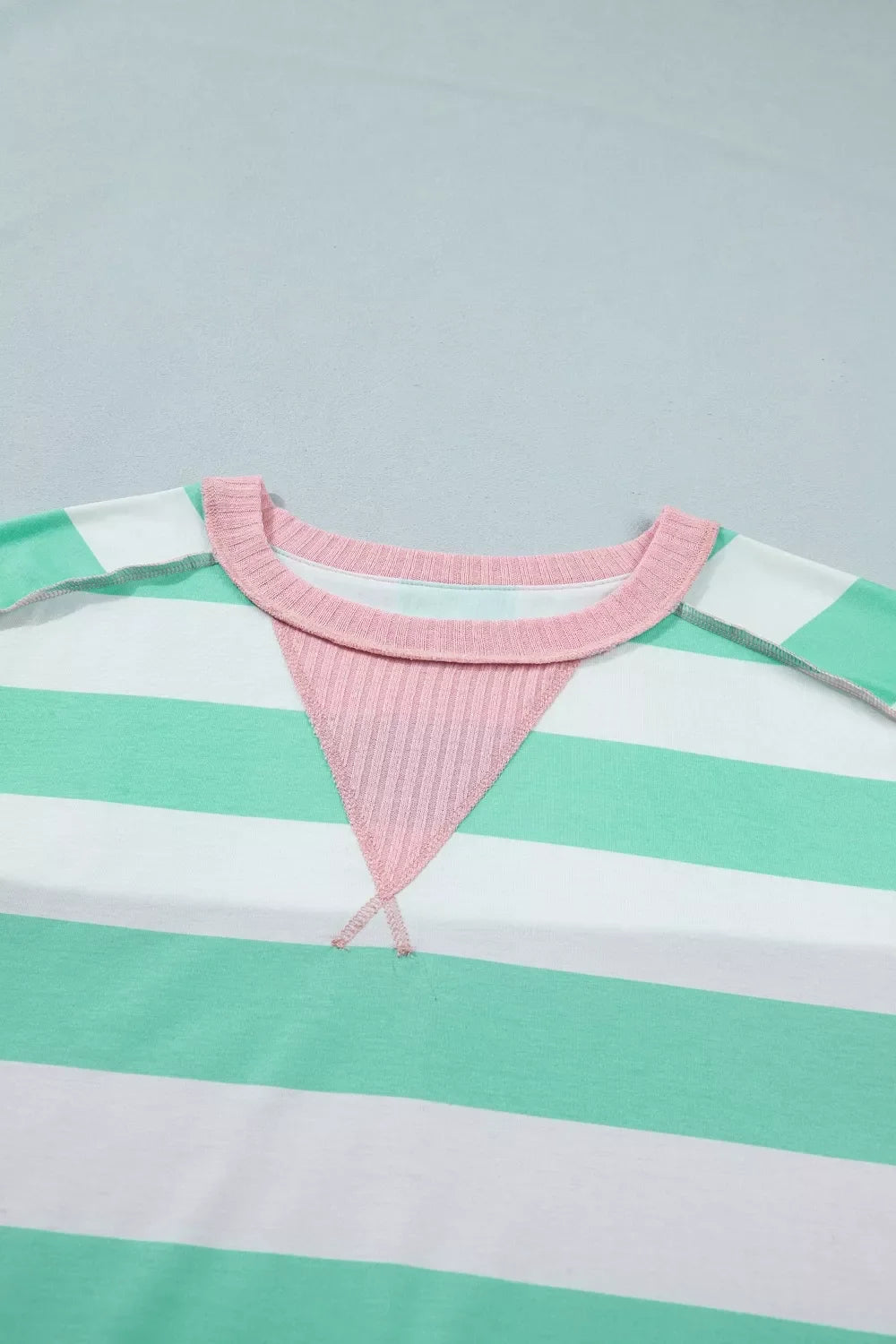 Stripe Exposed Seam Ribbed Patchwork Oversized Tee