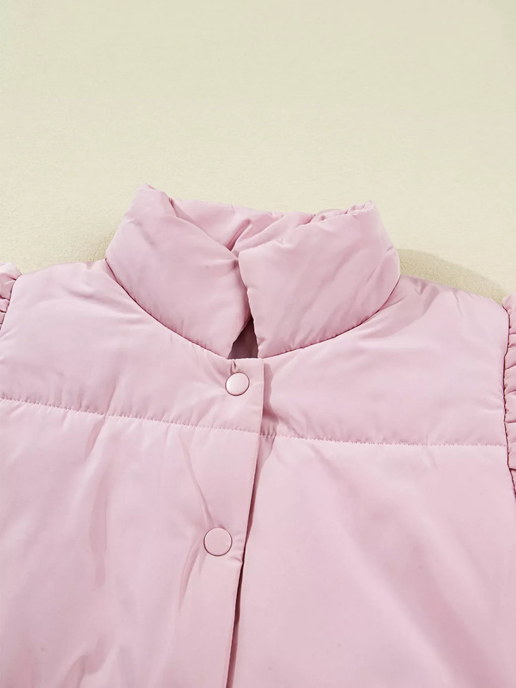 Stand Neck Flutter Sleeve Snap Button Puffer Vest
