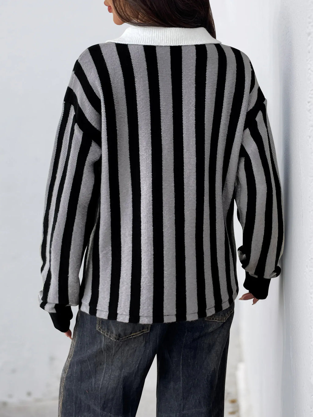 Striped Button Front Long Sleeve Sweater