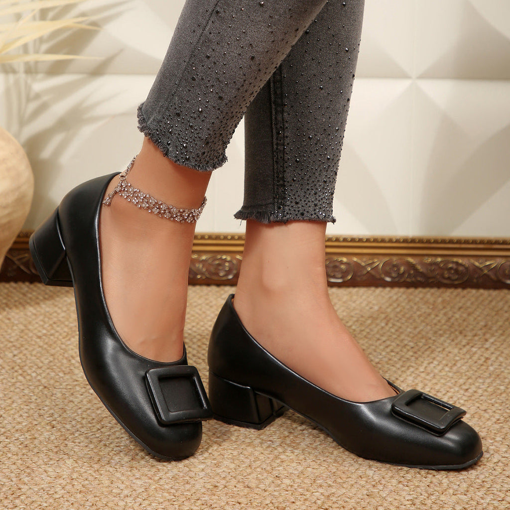 Buckle Block Heel Pumps