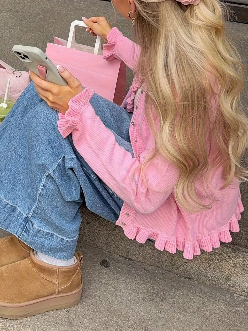 Ruffled Trim Knit Cardigan