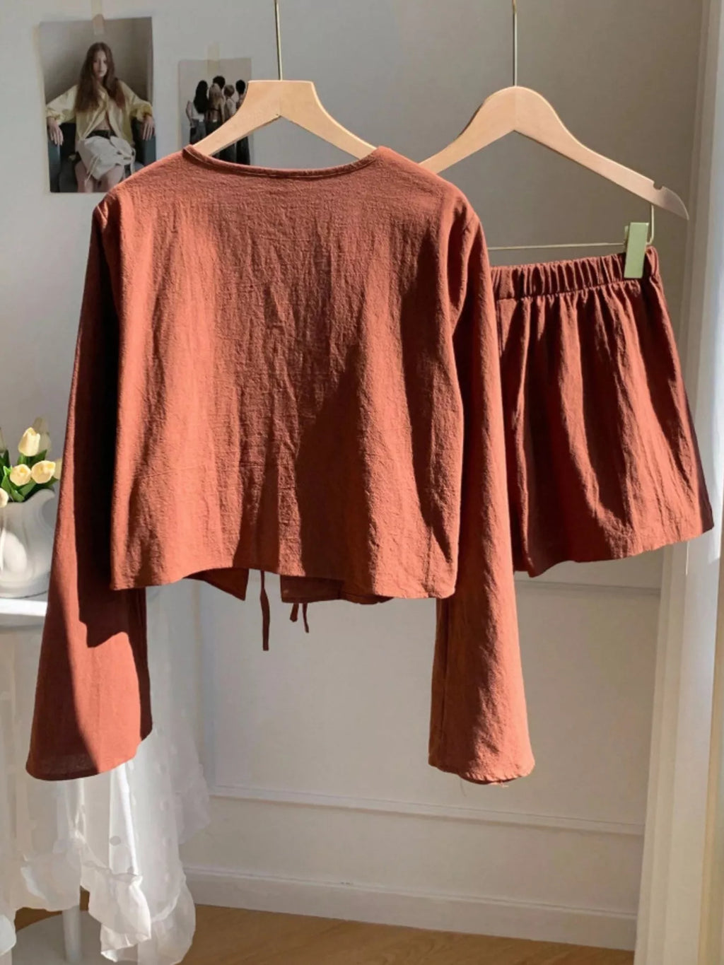 Embroidered Tie-Front Top & Shorts Set