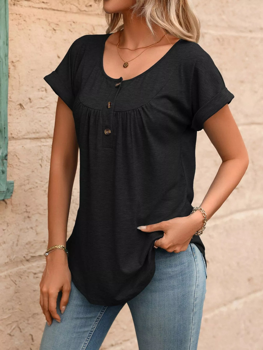Casual Button Detail Henley T-Shirt